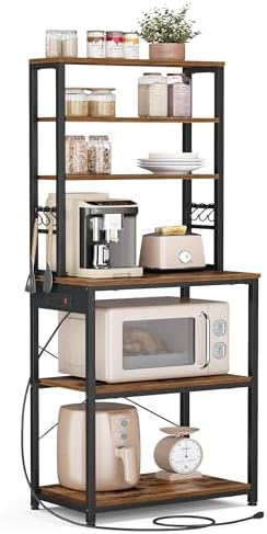 VASAGLE Coffee Bar, 23.6 Inches 6-Tier Baker's Rack with 6 Hooks