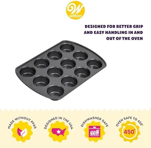 Wilton Gold Non-Stick Bakeware Muffin Pan-Baking Pan for Muffins & Cupcakes-Made Without PFAS,Dent Resistant&Dishwasher Friendly-Offers Even Heat Distribution-10.5 x 15 x 2 Inches, 12 Cup (Pack of 6)