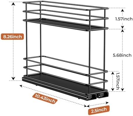 Mystozer Pull Out Spice Rack Organizer for Cabinet, Slide Out Spice Racks, Easy to Install Spice Cabinet Organizers, 5.2" Wx10.43 Dx8.26 H, 2 Packs 2 Tiers(Black)
