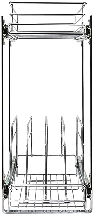 Household Essentials Glidez Multipurpose Chrome-Plated Steel Pull-Out/Slide-Out Dual-Sliding Storage Organizer for Cookware and Bakeware - 2-Tier Design - Fits Standard Size Cabinet or Shelf, Chrome
