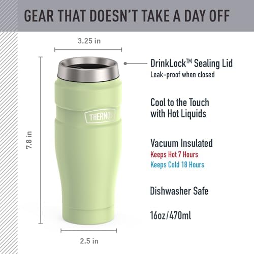 THERMOS Stainless King Stainless Steel Tumbler, 16oz, Matte Green