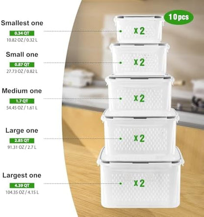 Freshmage Fruit Storage Containers for Fridge with Removable Colander 10