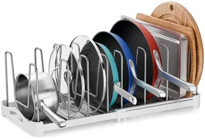 EVERIE Adjustable Cabinet Organizer for Pot Lids, Bakeware, Cookie Sheets & Cutting Boards, Upright Storage Rack for Kitchen Cabinet, Stable Dividers, 9.7" Deep, 12.6" to 21.5" Wide, GS02SS
