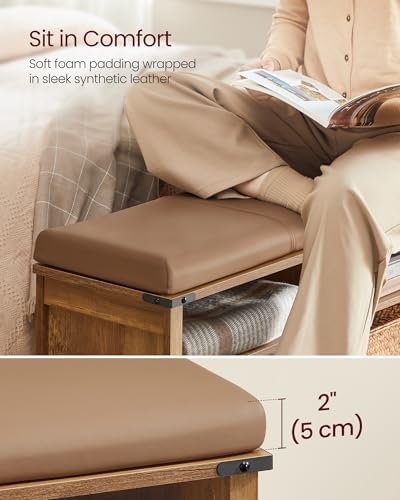 VASAGLE Shoe Storage Bench with Removable Cushion, Adjustable Shelves