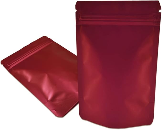 PABCK 50 Pieces 5.5x7.87 inch(Inside Size 4.7x5.1 inch) Stand-Up Resealable Heat Seal Bags 3.55mil Thick Red Foil Sealed Bags for Zip Packaging Lock Food Storage Pouch