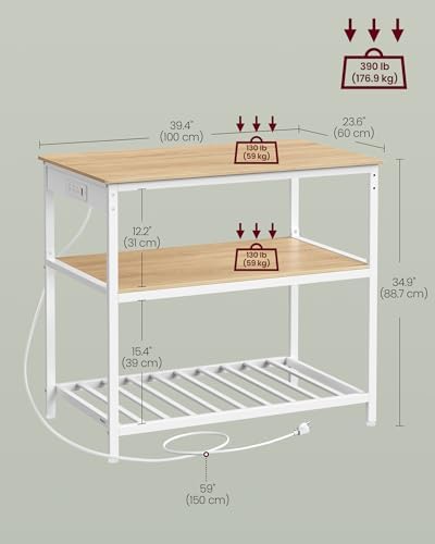 VASAGLE Kitchen Island with 3 Shelves, Storage Cabinet, Steel Structure