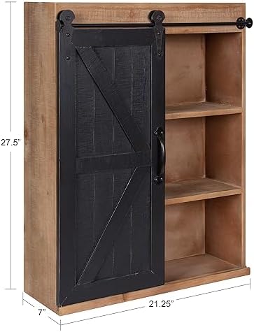 Kate and Laurel Cates Rustic Wall Cabinet; 22 x 28; Black and Rustic Brown; Farmhouse Wall-Mounted Storage Cabinet