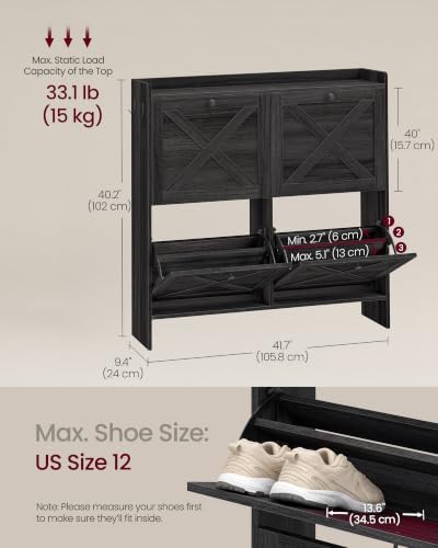 VASAGLE Narrow Shoe Storage Cabinet Organizer with 4 Flip Drawers
