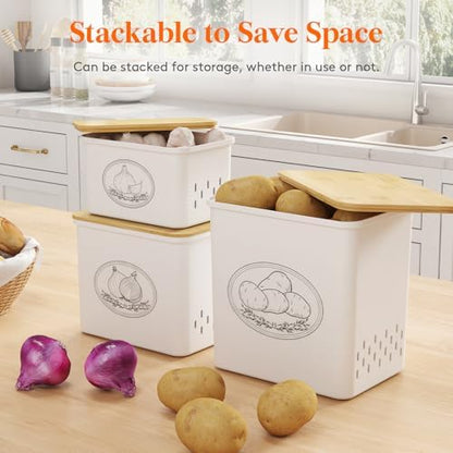 Lifewit Plastic Potato and Onion Storage Bin Box, Set of 3, White