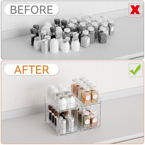 Yieach 2 Tier Vertical Spice Rack Pull Out,10.4'' Deep Narrow Slide Out Spice Rack Organizer for Inside Cabinets,Kitchen,Pantry,Cupboard Seasoning,Can,Jar Organizer and Medicine Cabinet Storage
