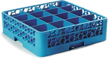 Carlisle FoodService Products Opticlean Glass Rack 16 Compartments with 1 Extender for Kitchens and Restaurants, 19.875" x 19.875" x 5.5", Compartment Size 4.45" x 4.45" Blue