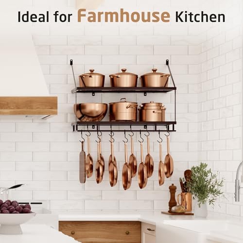 KES 30-Inch Oiled Bronze Pot Rack Wall Mounted, 100 Lbs Capacity, 12 Hooks