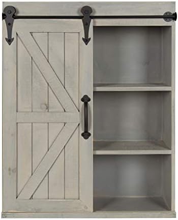 Kate and Laurel Cates Decorative Wood Wall Storage Cabinet with Sliding Barn Door, Rustic Gray