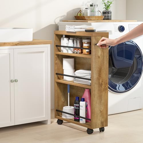 Tribesigns Slim Storage Cart, Rolling Narrow Kitchen Cart on Wheels for Small Place, 4-Tier Slide Out Slim Utility Cart Skinny Laundry Cart with Handle for Kitchen, Bathroom, Laundry