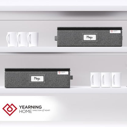 YearningHome Cup and Mug Storage Boxes with Dividers,Hard Shell Coffee Mug Organizer with Lid,Handles,Zips and Label Window for Coffee Mugs,Tea Cups,Packing and Moving,Hold 12,1 Pack, Grey