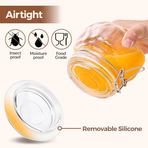 ComSaf Square Small 17 oz Glass Jars with Airtight Lids 6 Pack Wide Mouth