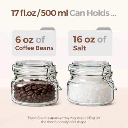 ComSaf Square Small 17 oz Glass Jars with Airtight Lids 6 Pack Wide Mouth
