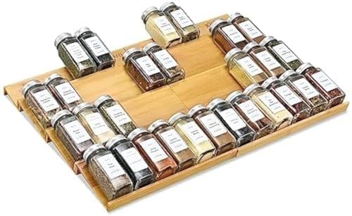 Spice Drawer Organzier,4 Tiers- 8Pcs Bamboo Spice Rack Tray Insert for Cabinet Drawer Countertop, Kitchen Seasoning Storage Drawer Organization,22" Wide x 15.8" Deep （Hold UP To 48 Jars