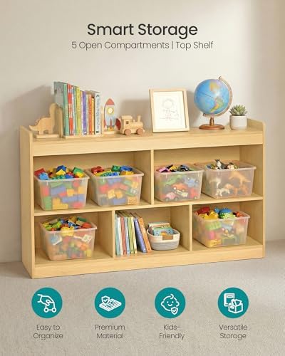 SONGMICS Kids' Toy Storage Shelf, Montessori Book Shelf with 5 Compartments