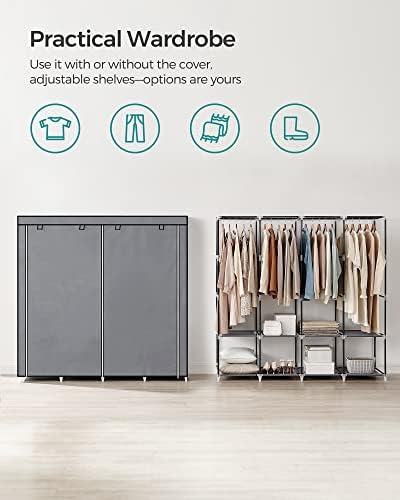 SONGMICS Portable Closet with Cover, 4 Hanging Rods and Shelves