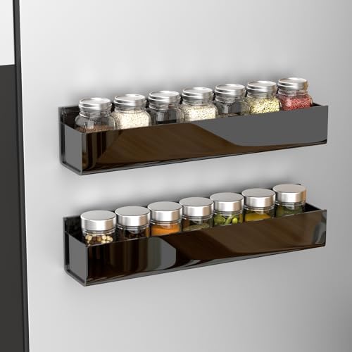 PMMASTO 4-Pack Black Acrylic Spice Rack Organizers for Cabinet Doors