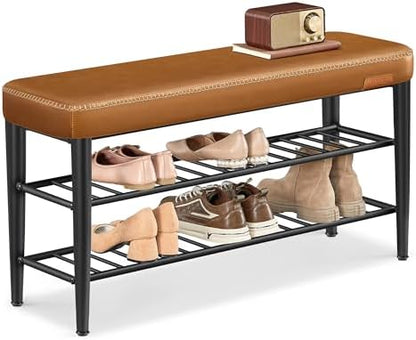 VASAGLE Shoe Bench, Synthetic Leather with Stitching, Loads 300 lb