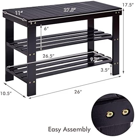 COSTWAY 3-Tier Shoe Rack Bench, Free Standing Wood Entryway Shoe Storage Organizer, Bamboo Storage Shelf for Shoes,Ideal for Home Entryway, Hallway