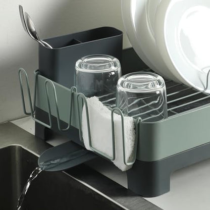 Gibson Home Nestcraft Full Size Rust Resistant Dish Rack with Drain Board and Flatware Caddy - Green