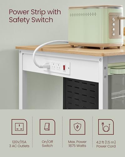 VASAGLE Kitchen Island with 3 Shelves, Storage Cabinet, Steel Structure