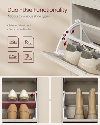 VASAGLE Shoe Storage Cabinet with 3 Flip Drawers, Slim, Holds 12‑20 Pairs
