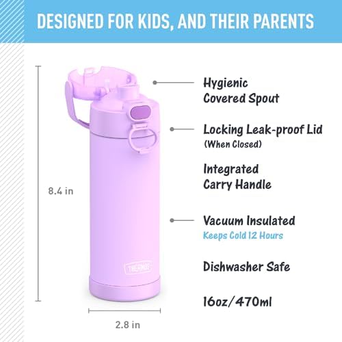 THERMOS FUNTAINER Water Bottle with Spout, 16oz, Neon Purple