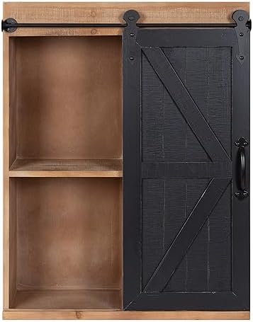 Kate and Laurel Cates Rustic Wall Cabinet; 22 x 28; Black and Rustic Brown; Farmhouse Wall-Mounted Storage Cabinet