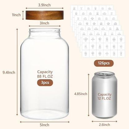 KEYWING 88oz Glass Jars w/Acacia Lids for Flour & Sugar Storage Containers