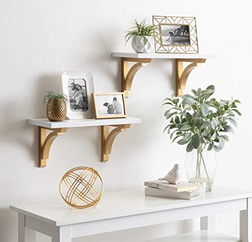 Kate and Laurel Corblynd Wall Shelf, White and Gold, 18", Glam Home Decor and Space-Saving Storage