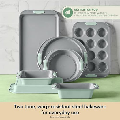 Pyrex 3-Piece Metal Cookie Sheet Bakeware Set with Heatsafe Handles, Sage