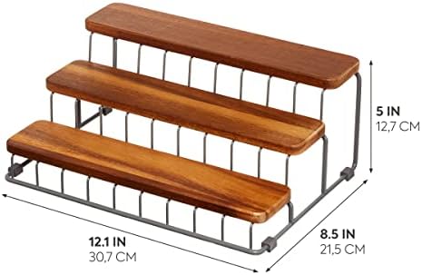 iDesign Ria Safford Collection Acacia Wood and Wire Three Organizer, 12" x 8.5" x 5", 3 Tier Spice Rack