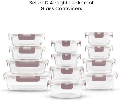 JoyJolt 24pc Borosilicate Glass Storage Containers with Lids | 12 Airtight/Freezer Safe Food Storage Containers for Pantry and Kitchen | Meal Prep Container for Lunch | Glass meal Set