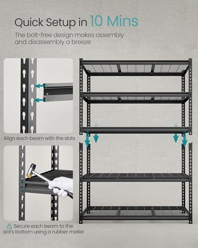 SONGMICS 5-Tier Steel Storage Shelves, Boltless Assembly, 2,200 lb Load