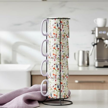 10 Strawberry Street Bella Flora Espresso Demitasse Stack, Set of 4 (Wildflower)