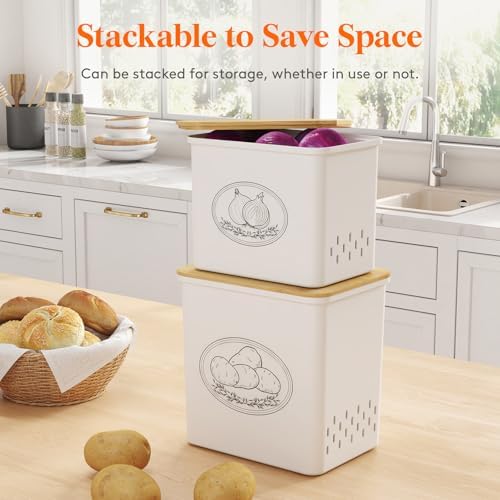Lifewit Plastic Potato and Onion Storage Bin Box, Set of 2, White