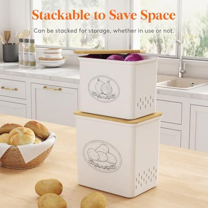 Lifewit Plastic Potato and Onion Storage Bin Box, Set of 2, White