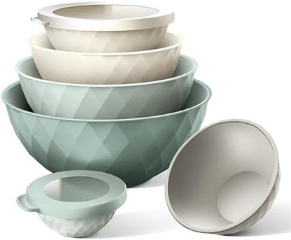 COOK WITH COLOR Mixing Bowls with Lids - 12 Piece Plastic Nesting Bowls Set includes 6 Prep Bowls and 6 Lids, Microwave Safe Mixing Bowl Set, Mint Diamond