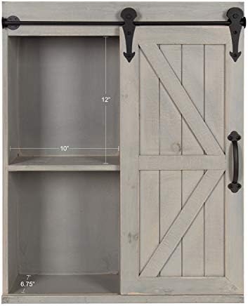 Kate and Laurel Cates Decorative Wood Wall Storage Cabinet with Sliding Barn Door, Rustic Gray
