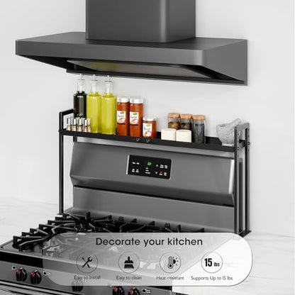 Bumusty Adjustable Stove Top Shelf, 4-Level Spice Rack, Black