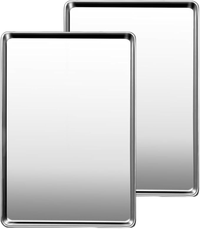 Commercial Quality Baking Sheet Pan Set, Natural Stainless Steel Cookie Sheet