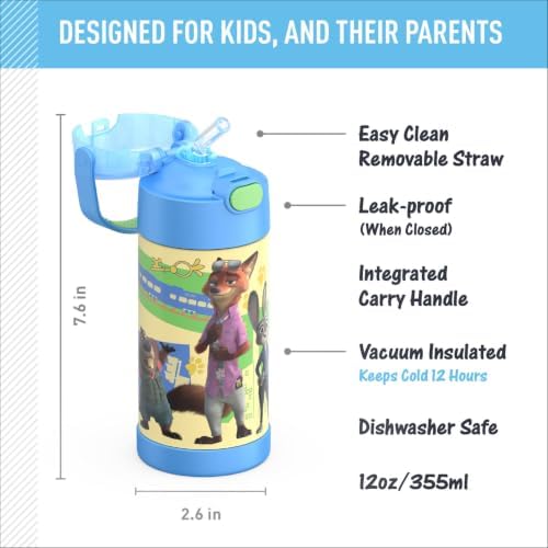 THERMOS FUNTAINER Water Bottle with Straw, 12oz, Zootopia