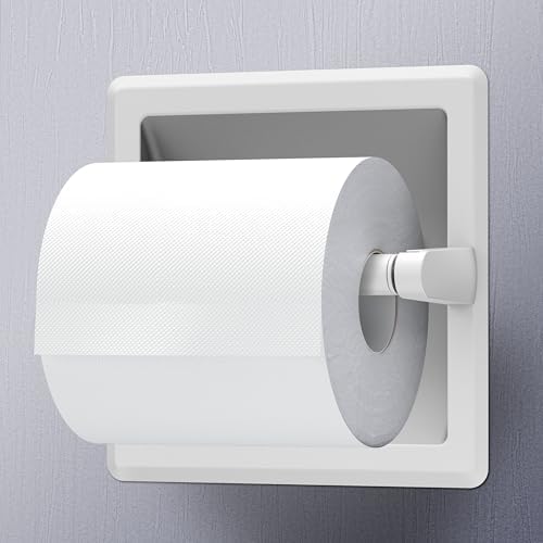 Gatco 754 Recessed Pivoting Toilet Paper Holder, Wall Mounted, Heavy Duty Metal Tissue Holder for Bathroom – Available in Matte White