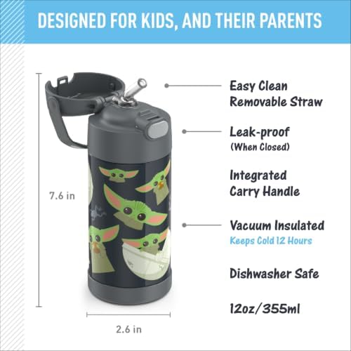 THERMOS FUNTAINER Water Bottle with Straw, 12oz, Mandalorian