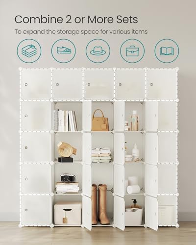 SONGMICS 12 Cube Storage Organizer with doors，Plastic stackable cube shelf