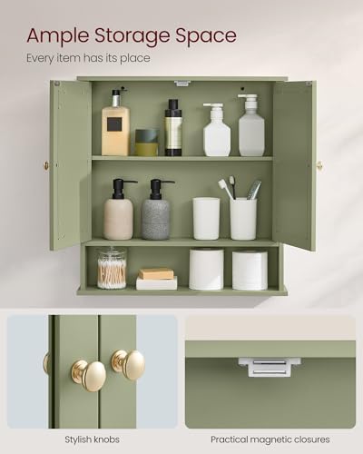 VASAGLE Bathroom Cabinet with Mirror, Wall-Mounted, 2 Mirrored Doors